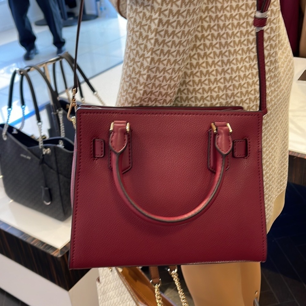 Michael Kors Hamilton Small Satchel Shoulder Crossbody Bag Dark Cherry COLOR - Picture 13 of 15